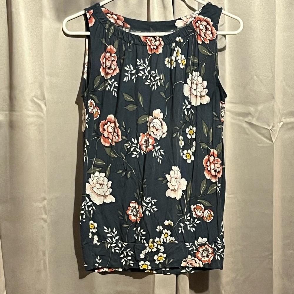 LOFT Floral Sleeveless Blouse - Black and Pink